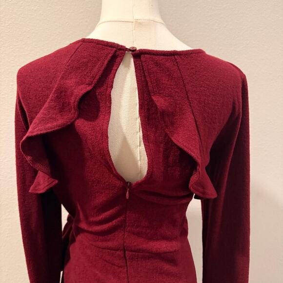 Lulu Favorite Tune Burgundy Wrap Sweater Dress Long Sleeve Large Holiday Fall - Picture 3 of 9